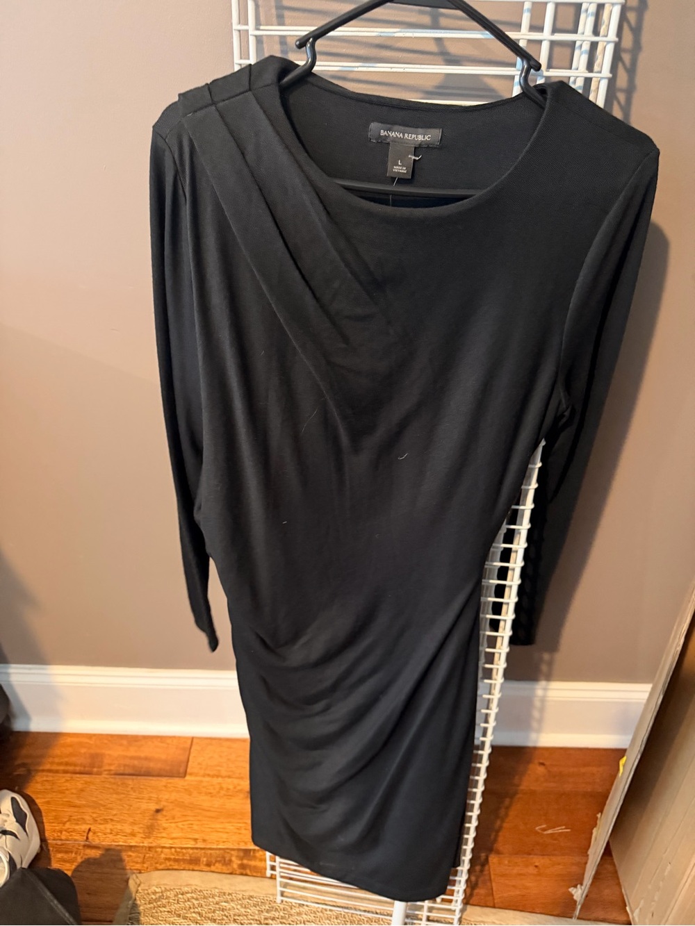 Banana Republic Black Long-Sleeve Draped Sheath Dress
